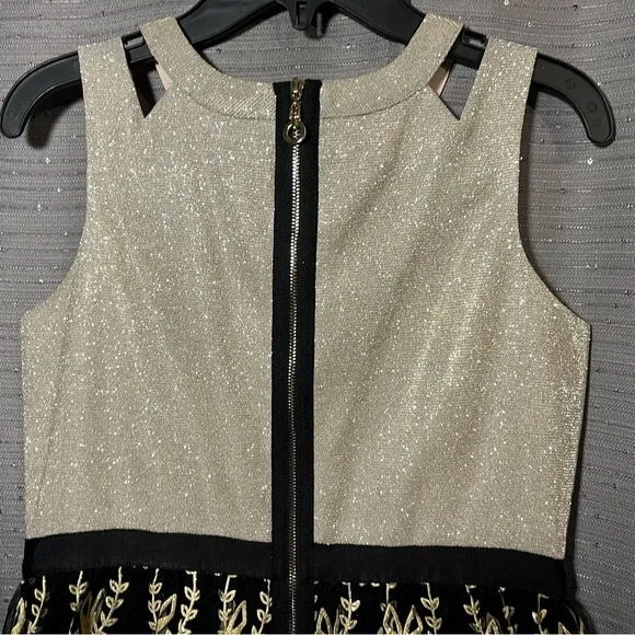 TM by Truly Me Glittery Gold/Black Dress Sleeveless With Stylish Shoulder Straps
